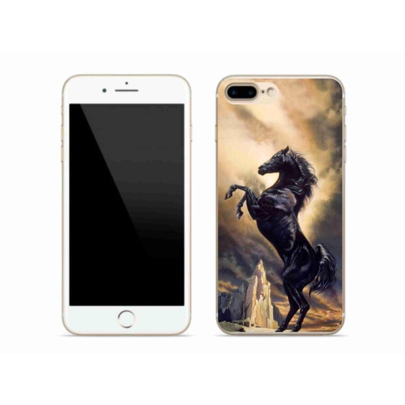Gelový kryt mmCase na mobil iPhone 7 Plus - černý kreslený kůň
