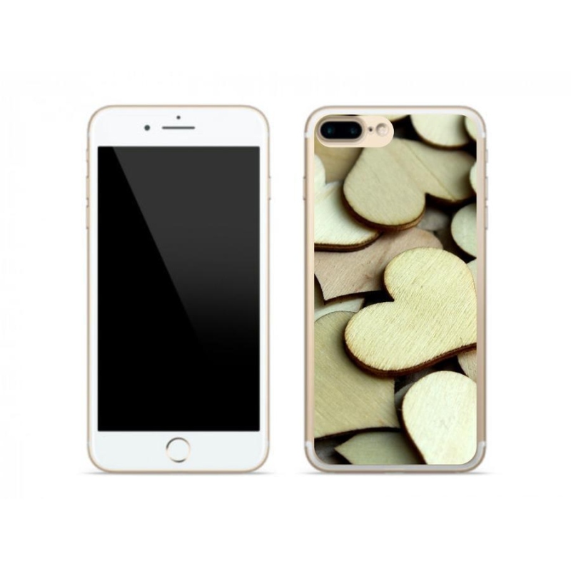 Gelový kryt mmCase na mobil iPhone 7 Plus - dřevěná srdíčka