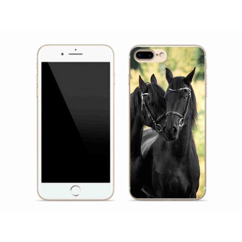 Gelový kryt mmCase na mobil iPhone 7 Plus - dva černí koně