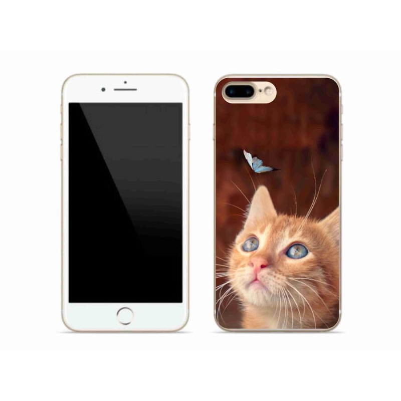 Gelový kryt mmCase na mobil iPhone 7 Plus - motýl a kotě