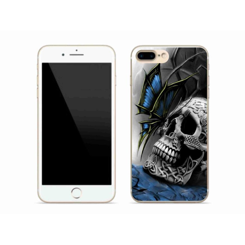 Gelový kryt mmCase na mobil iPhone 7 Plus - motýl a lebka