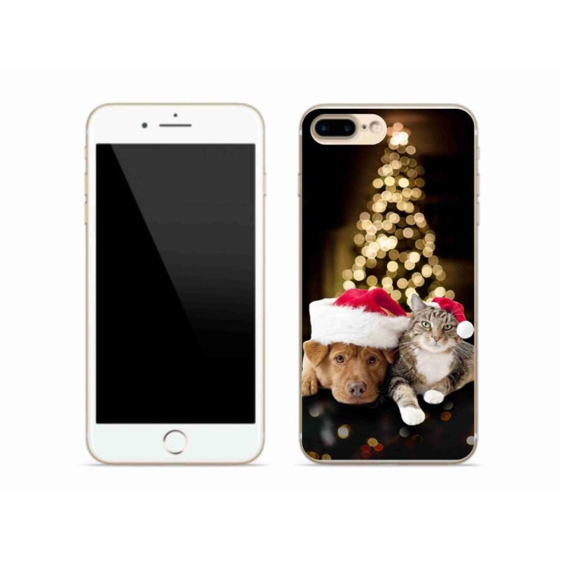 Gelový kryt mmCase na mobil iPhone 7 Plus - vánoční pes a kočka