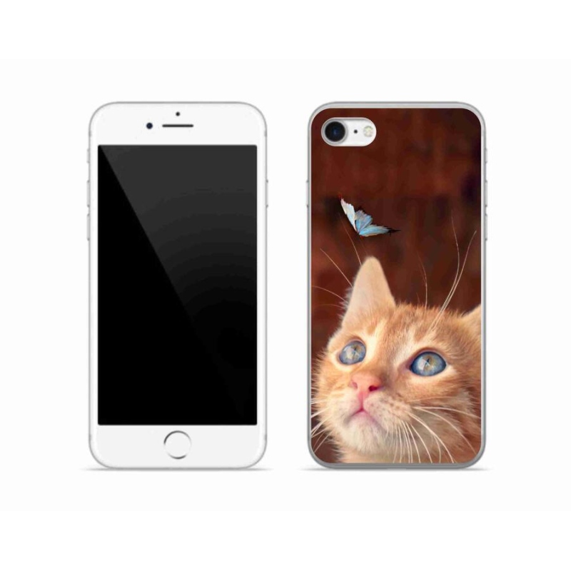 Gelový kryt mmCase na mobil iPhone 8 - motýl a kotě