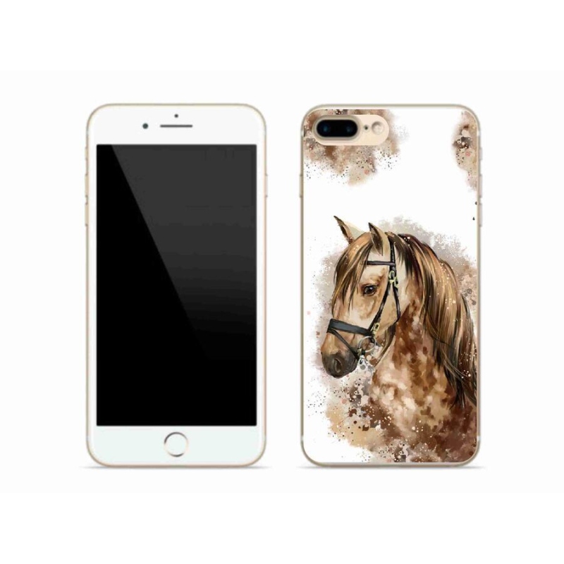 Gelový kryt mmCase na mobil iPhone 8 Plus - hnědý kreslený kůň