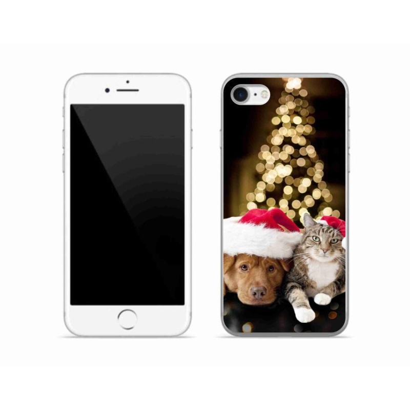 Gelový kryt mmCase na mobil iPhone 8 - vánoční pes a kočka