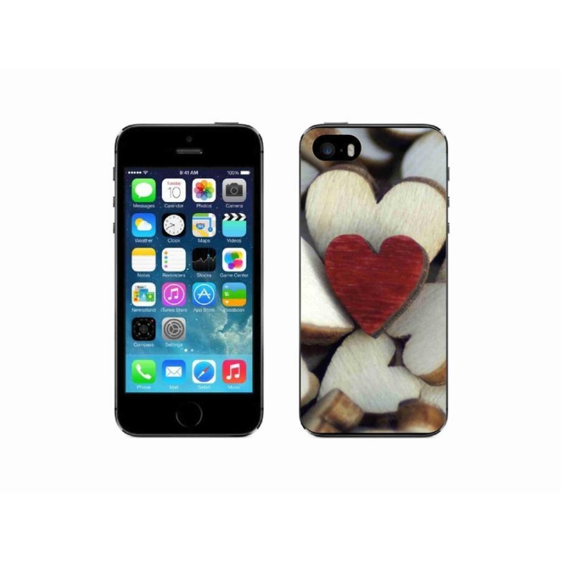 Gelový kryt mmCase na mobil iPhone SE (2016) - gravírované červené srdce