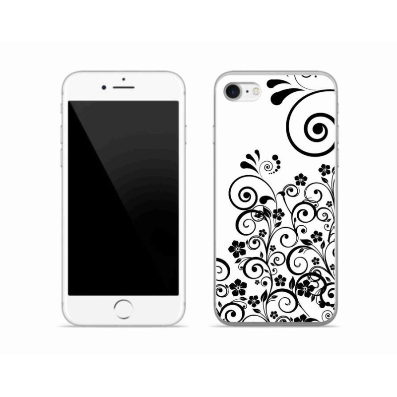 Gelový kryt mmCase na mobil iPhone SE (2020) - černobílé květinové vzory