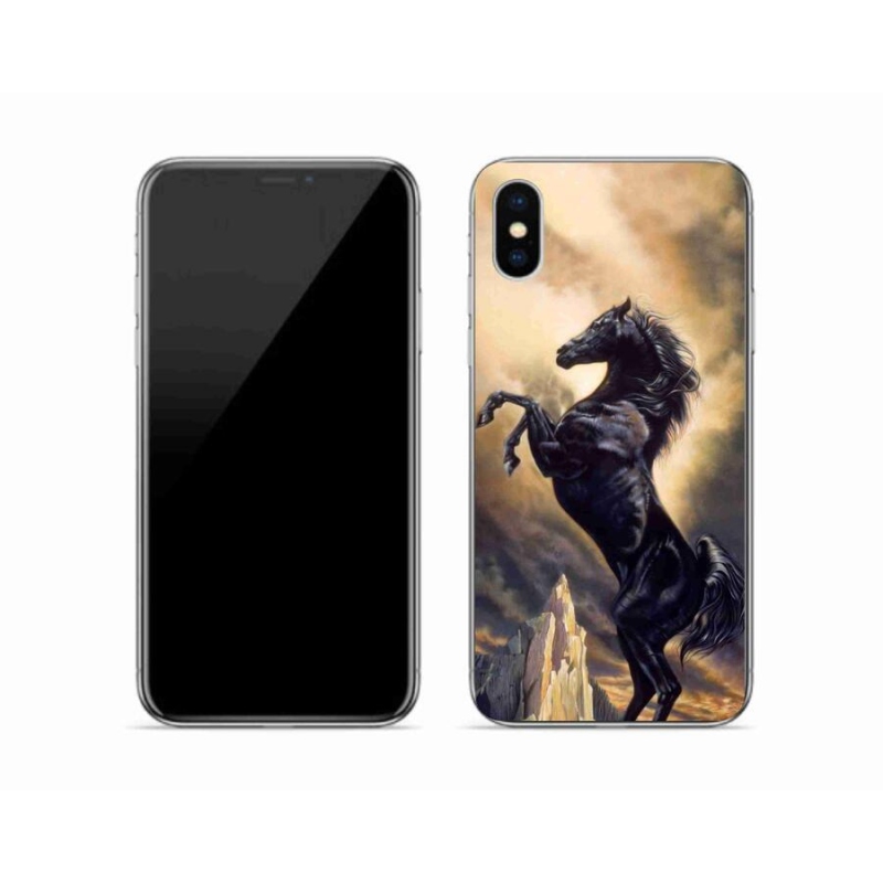 Gelový kryt mmCase na mobil iPhone X - černý kreslený kůň