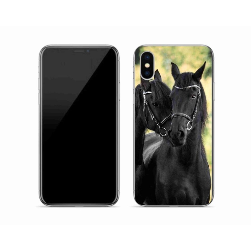 Gelový kryt mmCase na mobil iPhone X - dva černí koně