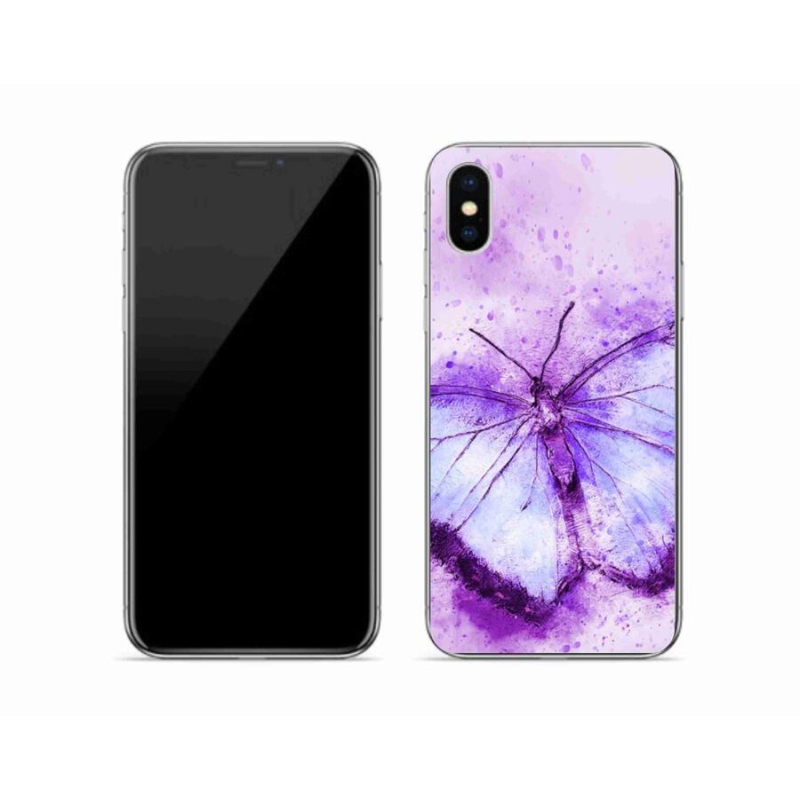 Gelový kryt mmCase na mobil iPhone X - fialový motýl