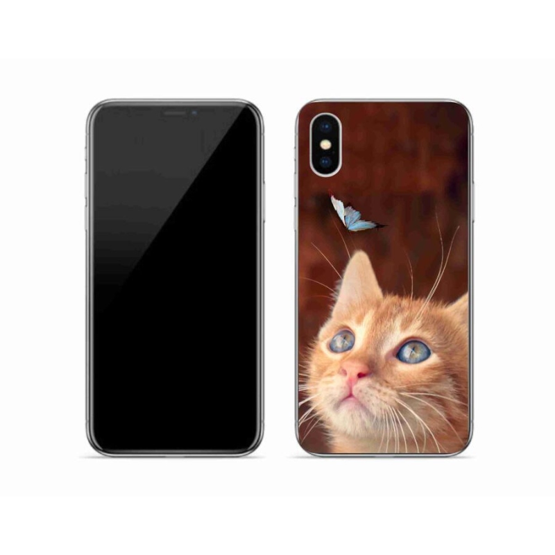 Gelový kryt mmCase na mobil iPhone X - motýl a kotě