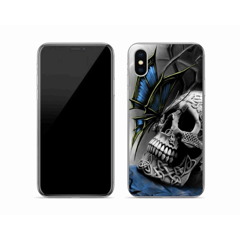 Gelový kryt mmCase na mobil iPhone X - motýl a lebka