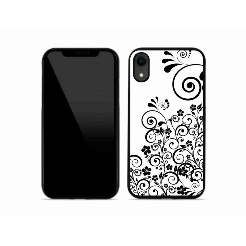 Gelový kryt mmCase na mobil iPhone XR - černobílé květinové vzory
