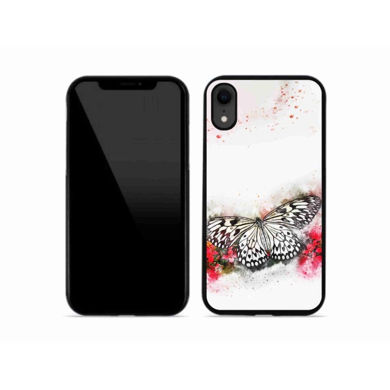 Gelový kryt mmCase na mobil iPhone XR - černobílý motýl