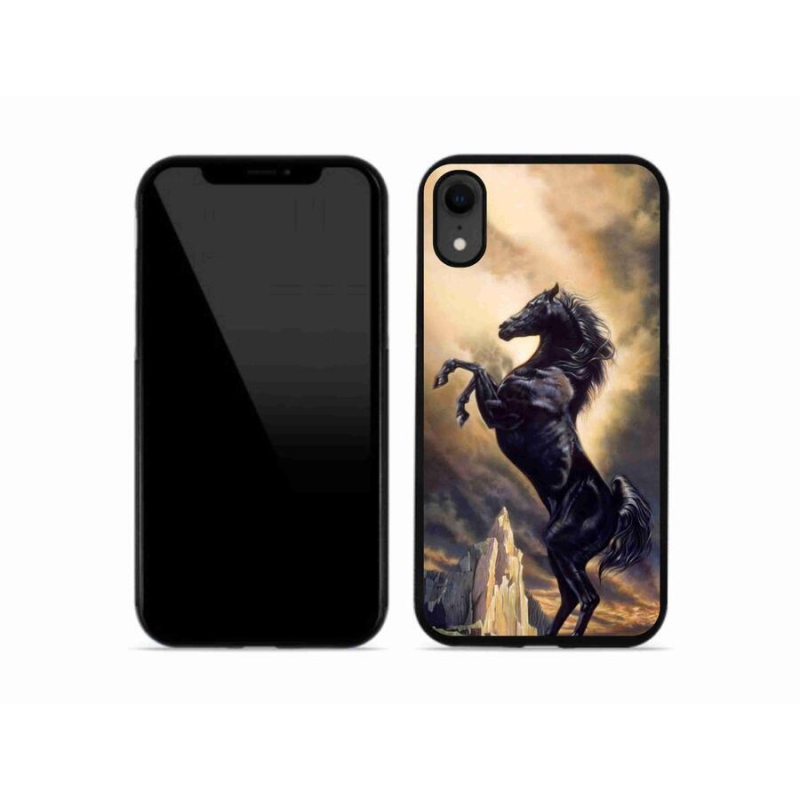 Gelový kryt mmCase na mobil iPhone XR - černý kreslený kůň