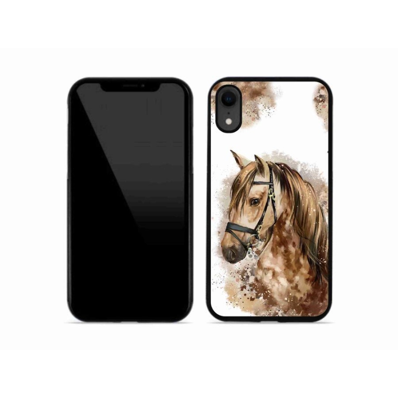 Gelový kryt mmCase na mobil iPhone XR - hnědý kreslený kůň