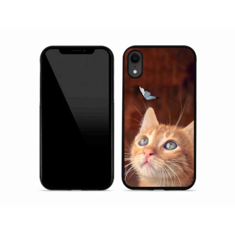 Gelový kryt mmCase na mobil iPhone XR - motýl a kotě