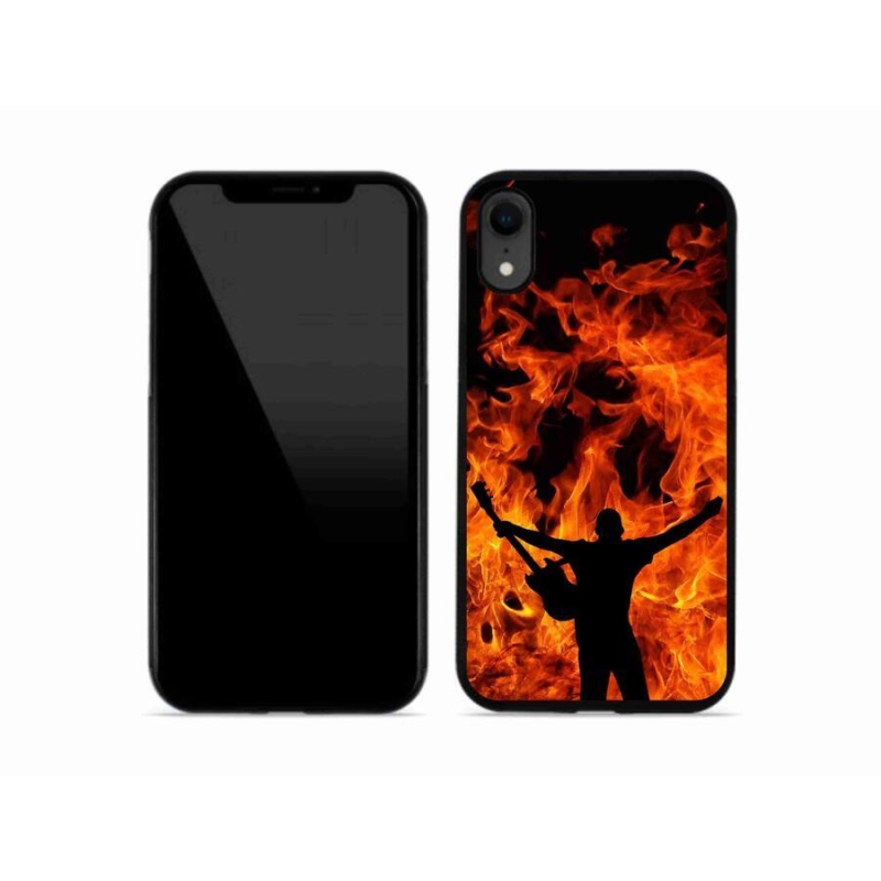 Gelový kryt mmCase na mobil iPhone XR - muzikant a oheň
