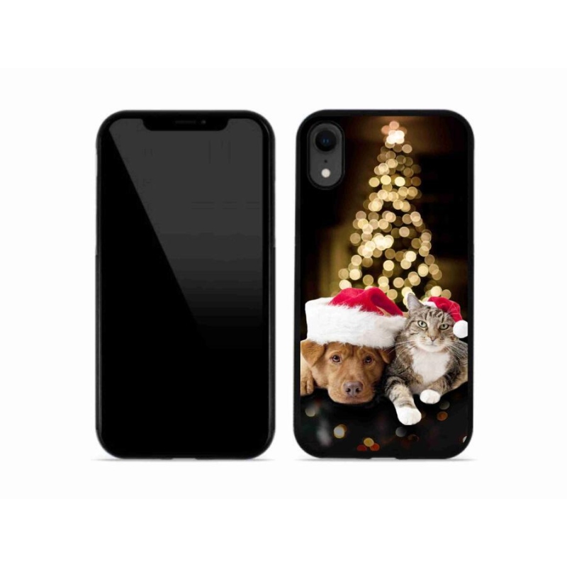Gelový kryt mmCase na mobil iPhone XR - vánoční pes a kočka