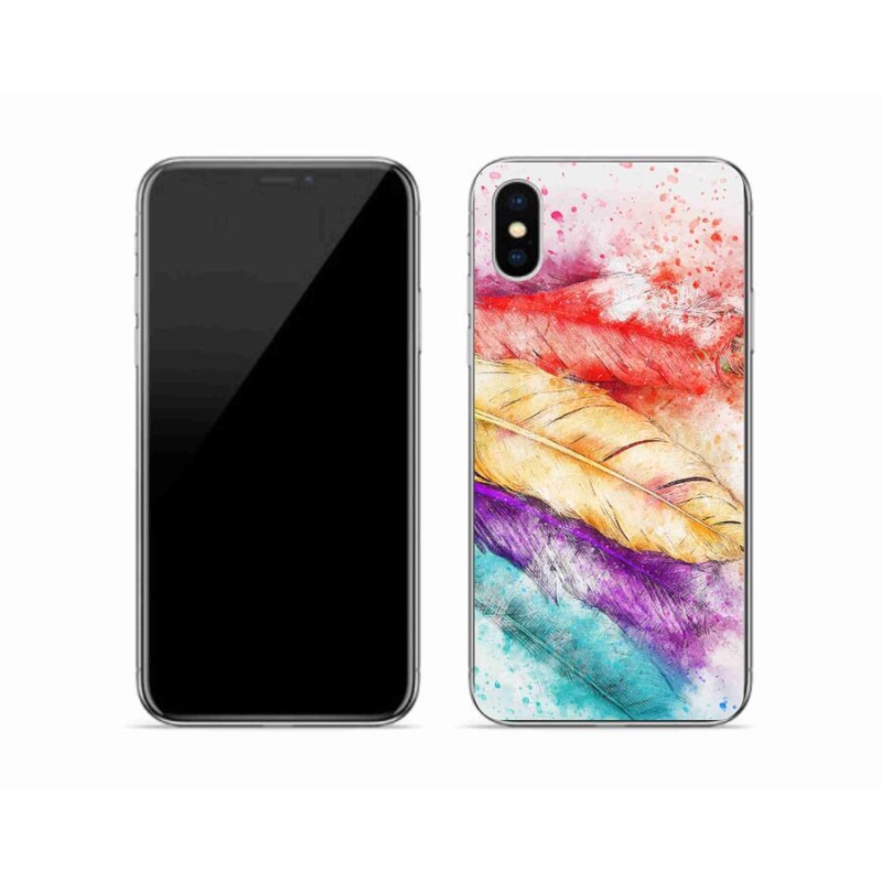 Gelový kryt mmCase na mobil iPhone XS - barevné peří