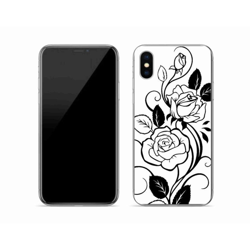 Gelový kryt mmCase na mobil iPhone XS - černobílá růže