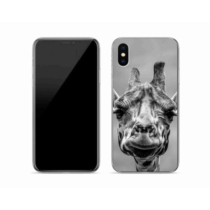 Gelový kryt mmCase na mobil iPhone XS - černobílá žirafa
