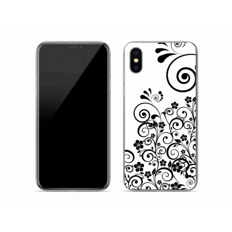 Gelový kryt mmCase na mobil iPhone XS - černobílé květinové vzory