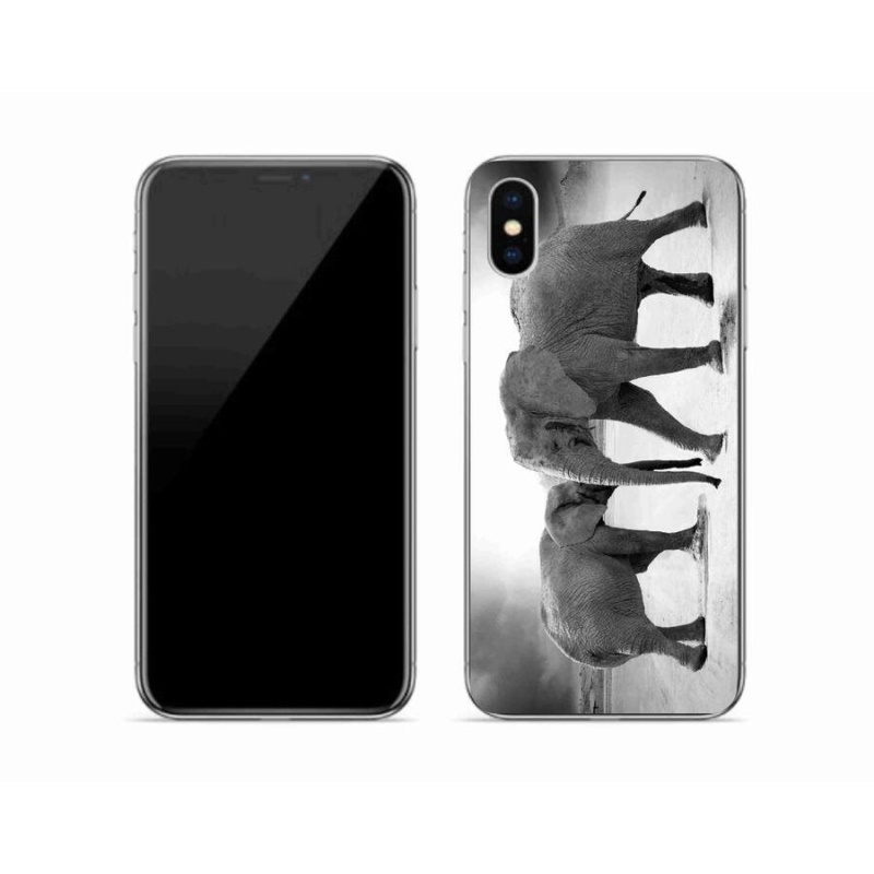 Gelový kryt mmCase na mobil iPhone XS - černobílí sloni