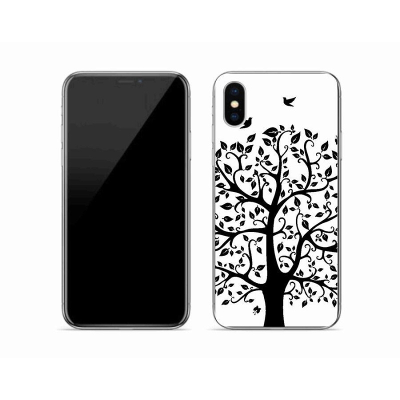 Gelový kryt mmCase na mobil iPhone XS - černobílý strom