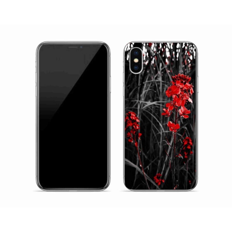 Gelový kryt mmCase na mobil iPhone XS - červená rostlina
