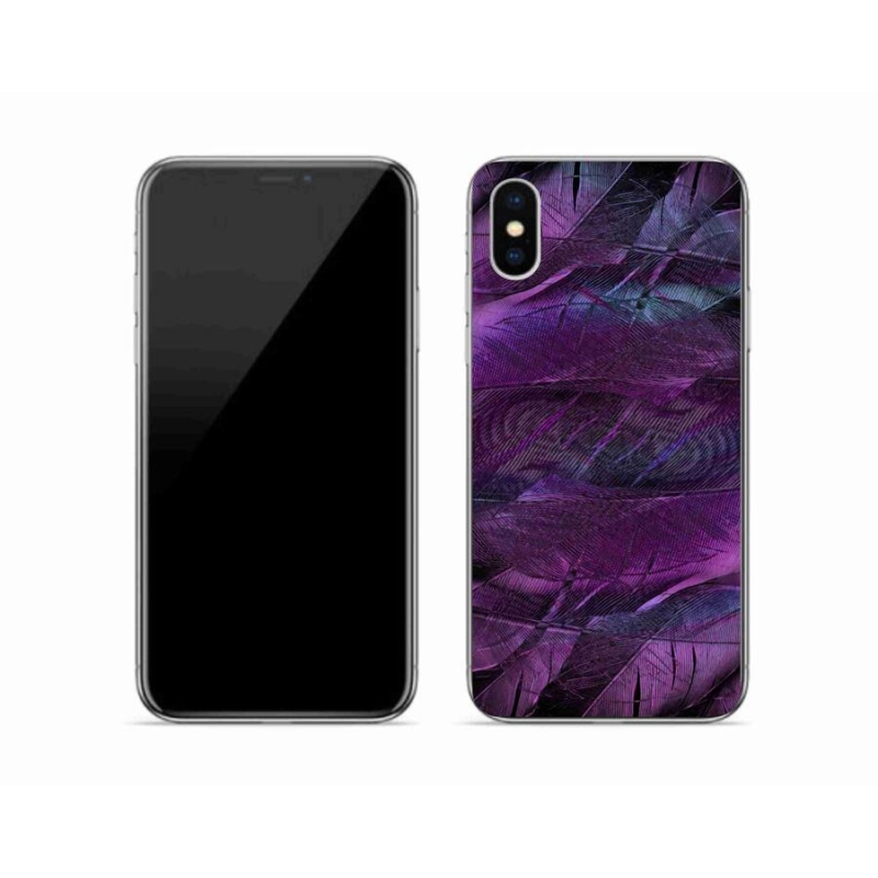 Gelový kryt mmCase na mobil iPhone XS - fialová pírka