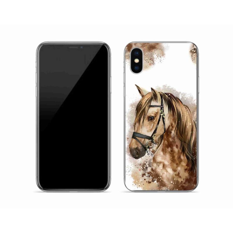 Gelový kryt mmCase na mobil iPhone XS - hnědý kreslený kůň