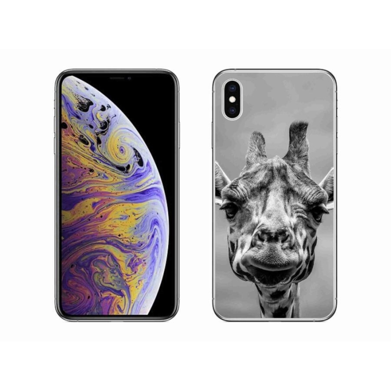 Gelový kryt mmCase na mobil iPhone XS Max - černobílá žirafa