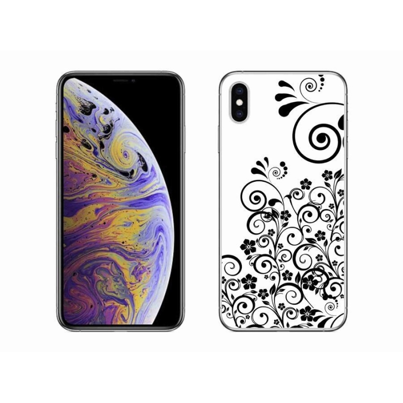 Gelový kryt mmCase na mobil iPhone XS Max - černobílé květinové vzory