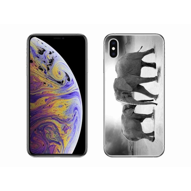 Gelový kryt mmCase na mobil iPhone XS Max - černobílí sloni