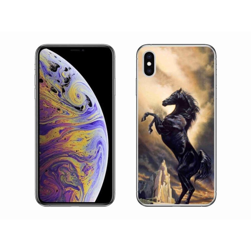 Gelový kryt mmCase na mobil iPhone XS Max - černý kreslený kůň