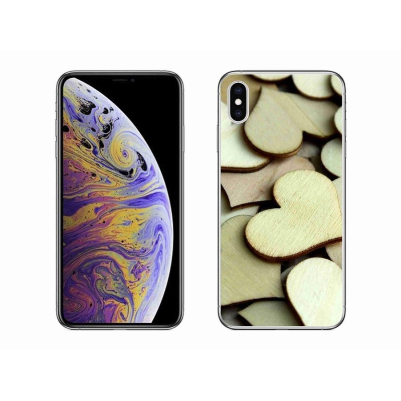 Gelový kryt mmCase na mobil iPhone XS Max - dřevěná srdíčka