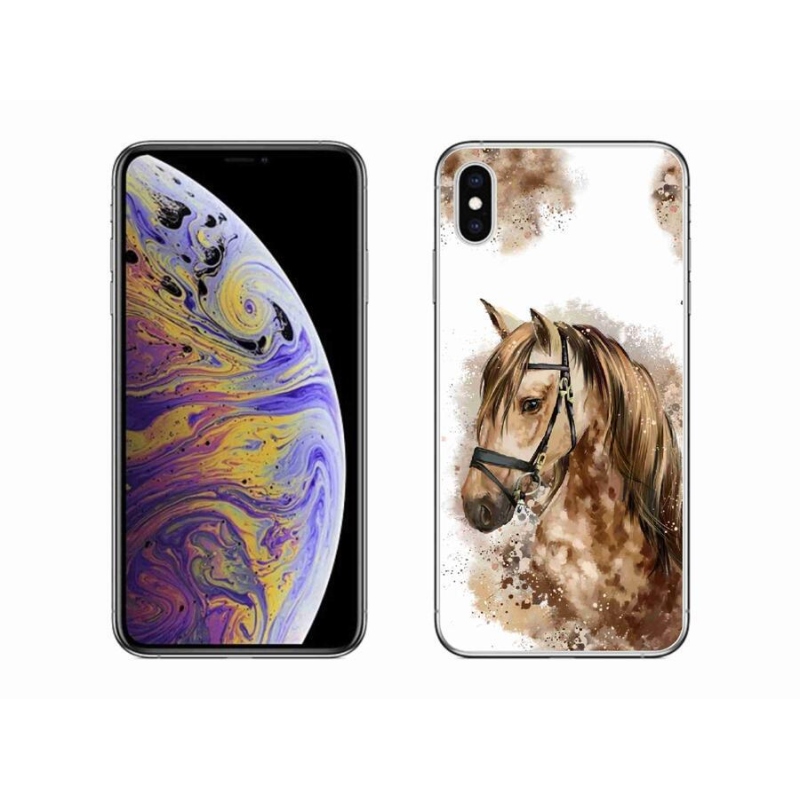 Gelový kryt mmCase na mobil iPhone XS Max - hnědý kreslený kůň