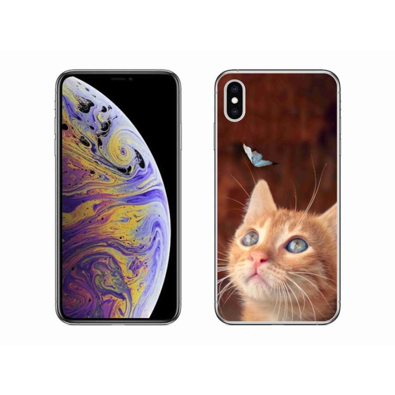 Gelový kryt mmCase na mobil iPhone XS Max - motýl a kotě