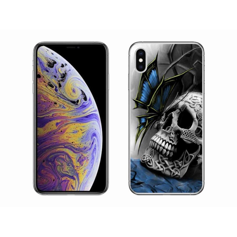 Gelový kryt mmCase na mobil iPhone XS Max - motýl a lebka