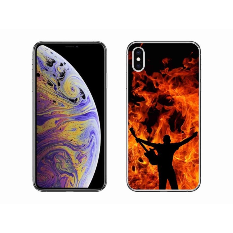 Gelový kryt mmCase na mobil iPhone XS Max - muzikant a oheň