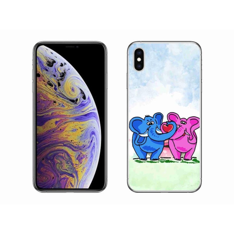 Gelový kryt mmCase na mobil iPhone XS Max - zamilovaní sloni
