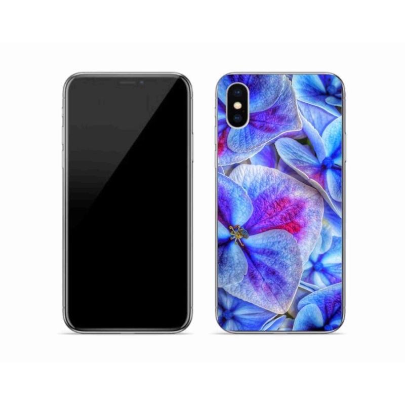 Gelový kryt mmCase na mobil iPhone XS - modré květy 1