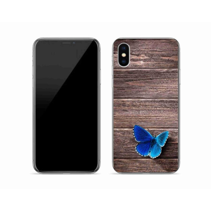 Gelový kryt mmCase na mobil iPhone XS - modrý motýl 1