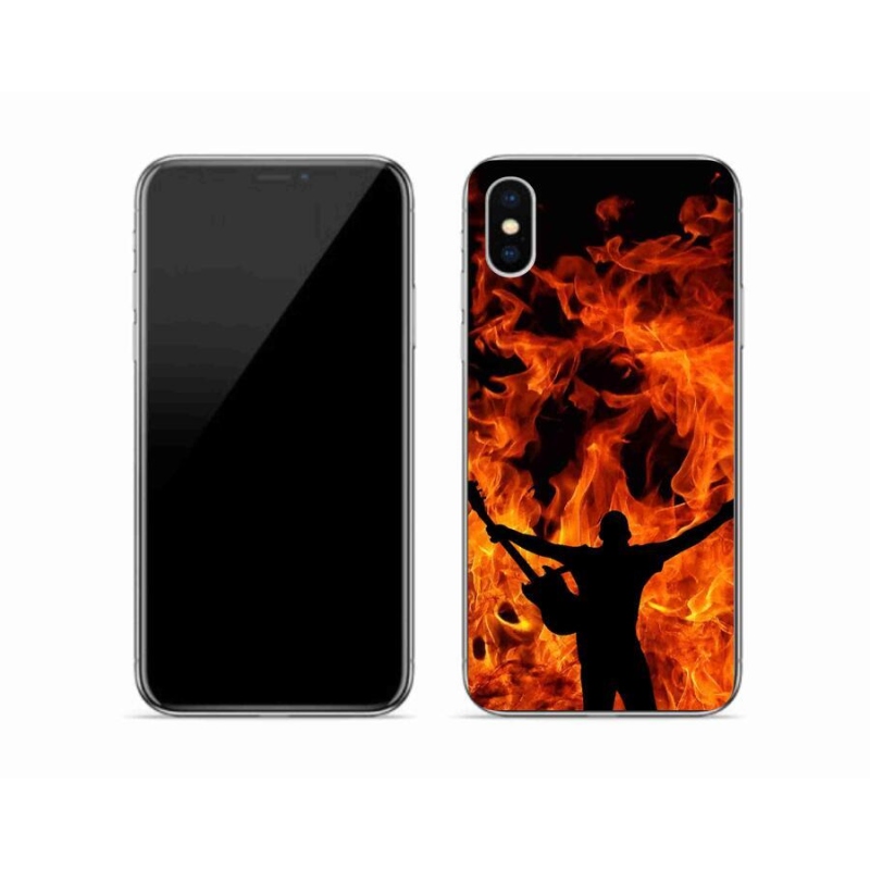 Gelový kryt mmCase na mobil iPhone XS - muzikant a oheň