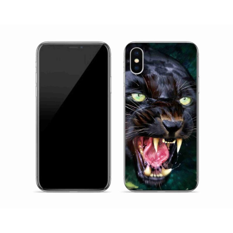 Gelový kryt mmCase na mobil iPhone XS - rozzuřený černý panter