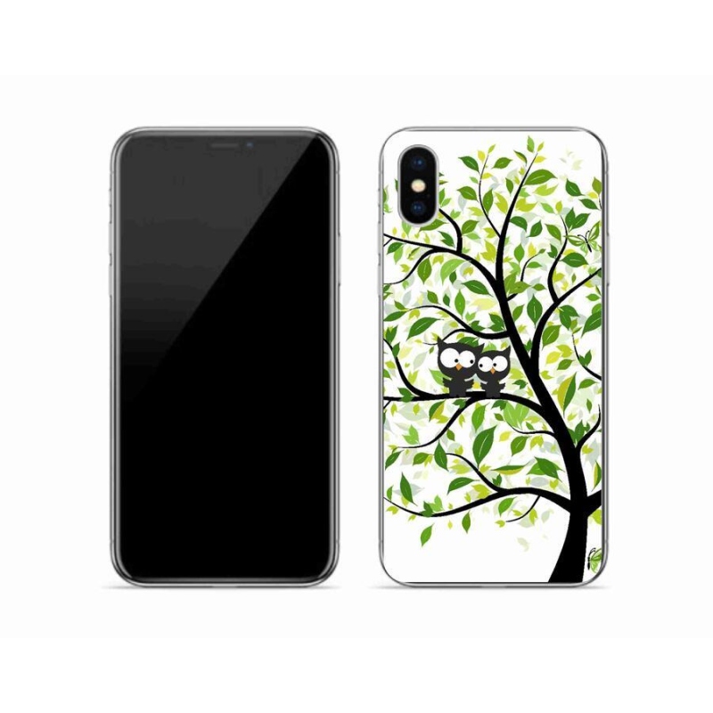 Gelový kryt mmCase na mobil iPhone XS - sovičky na stromě