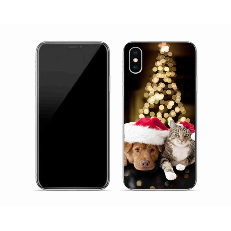 Gelový kryt mmCase na mobil iPhone XS - vánoční pes a kočka