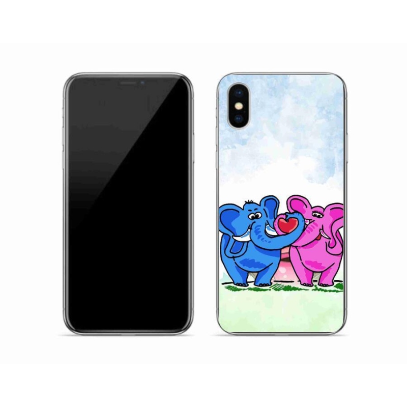 Gelový kryt mmCase na mobil iPhone XS - zamilovaní sloni