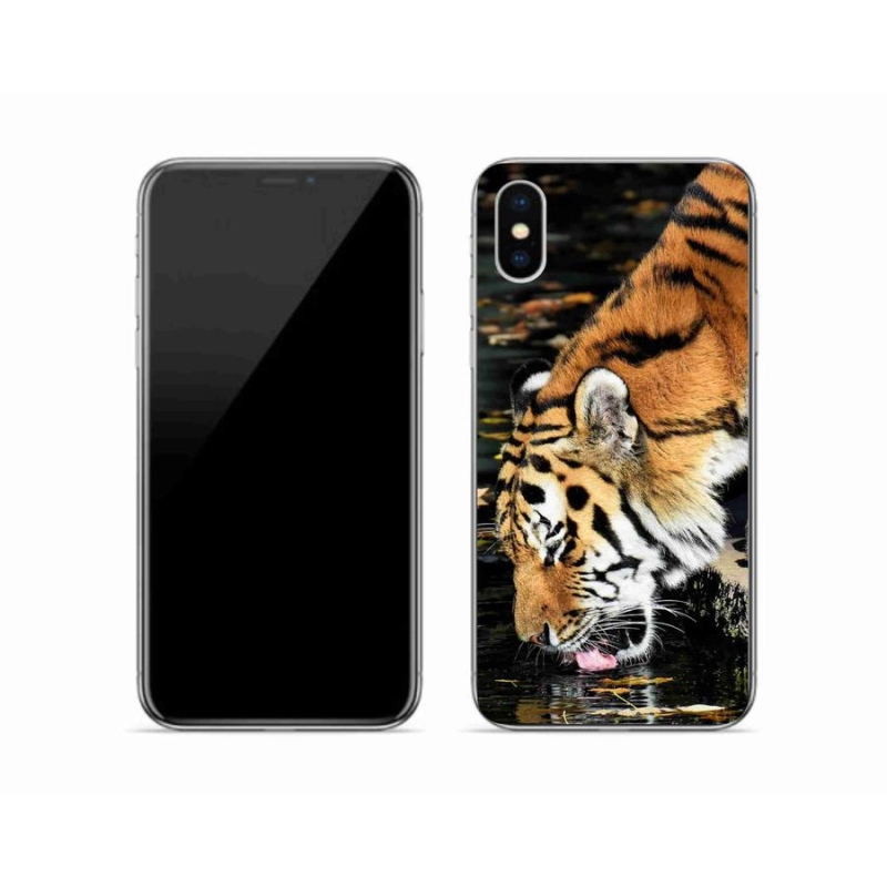 Gelový kryt mmCase na mobil iPhone XS - žíznivý tygr
